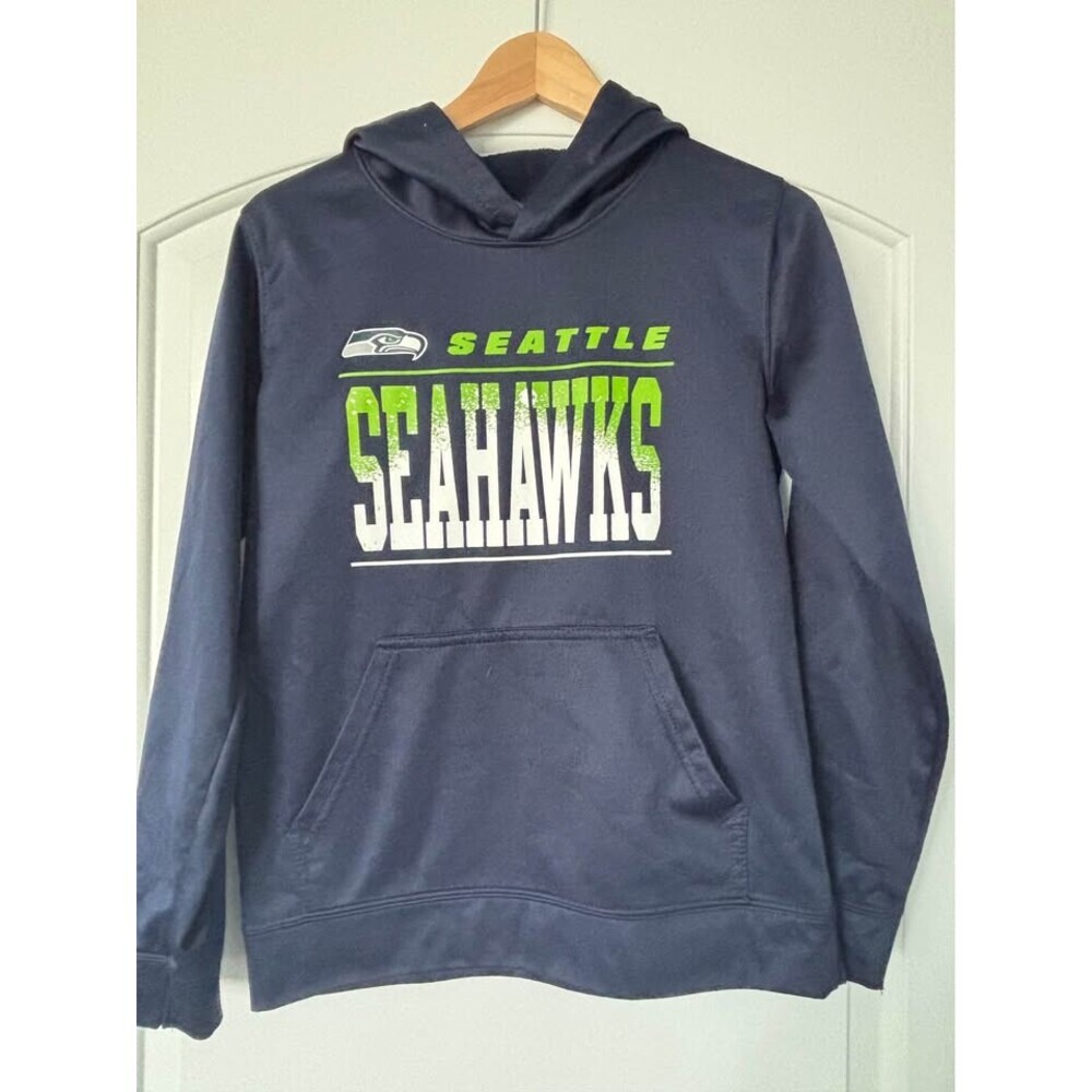Seattle Seahawks NFL Youth Navy Blue Pullover Fleece Hoodie - Size youth L